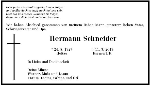 Schneider Hermann 1927-2013 Todesanzeige